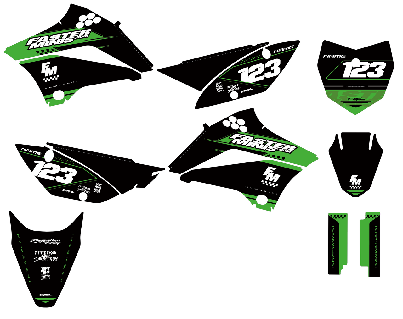 FM Race Graphic Kits - 2010+ KLX110
