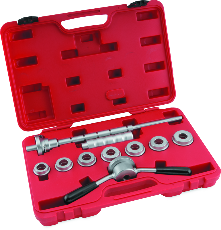 Mechanical tool set with red case on a white background