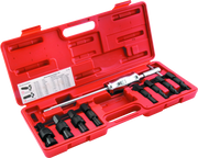 Red tool case with socket set on a white background